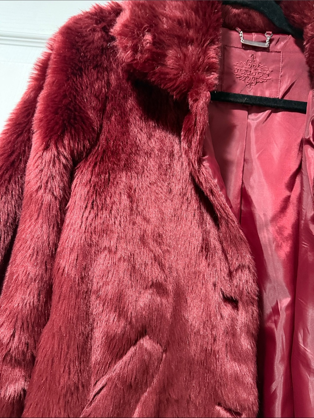 Jou Jou Plush Teddy Jacket in Burgundy - Picture 3 of 5